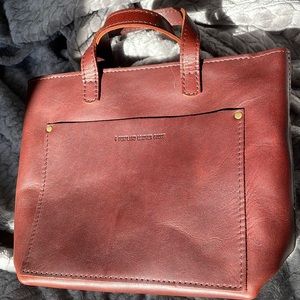 NWOT Portland Leather Goods mini Crossbody tote with zipper. Cognac or Whiskey